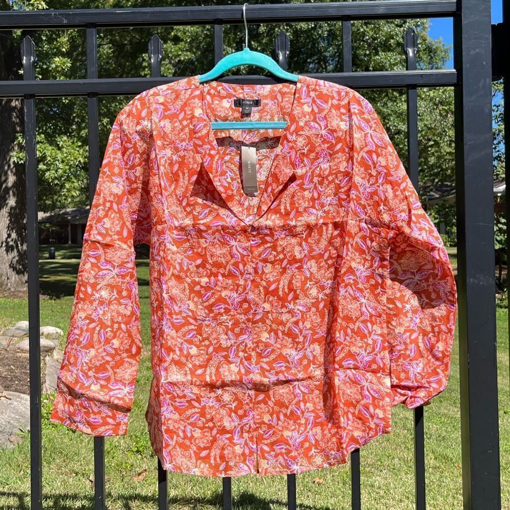 J Crew Ramie Tunic Top in Painted Block Print NWT - Picture 6 of 12